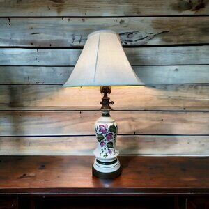 Vintage Leviton Ceramic Floral Hand Painted Table Lamp